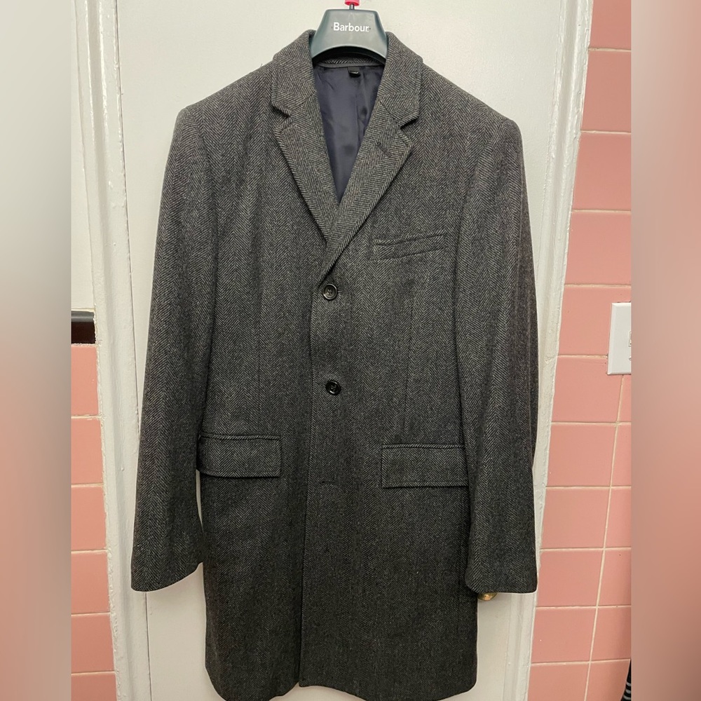 JCREW GRAY HERRINGBONE TOPCOAT